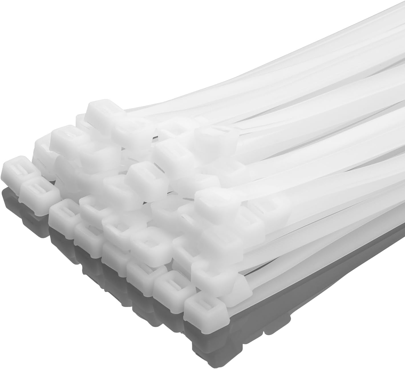 XINGO 16 Inch White Zip Ties Heavy Duty 100 Pack, 120 LBS Tensile Strength, Premium Nylon Cable Wire Ties, Self-locking Plastic Ties for Indoor and Outdoor Use