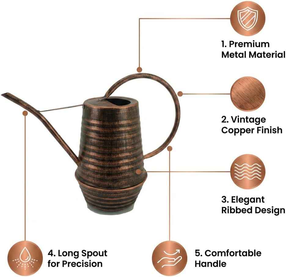 Small Watering Can, 0.3 Gallon/34oz., Copper, Galvanized, Indoor Water Can, Metal Watering Can with Long Spout, Plant Water Can for Indoor Plants