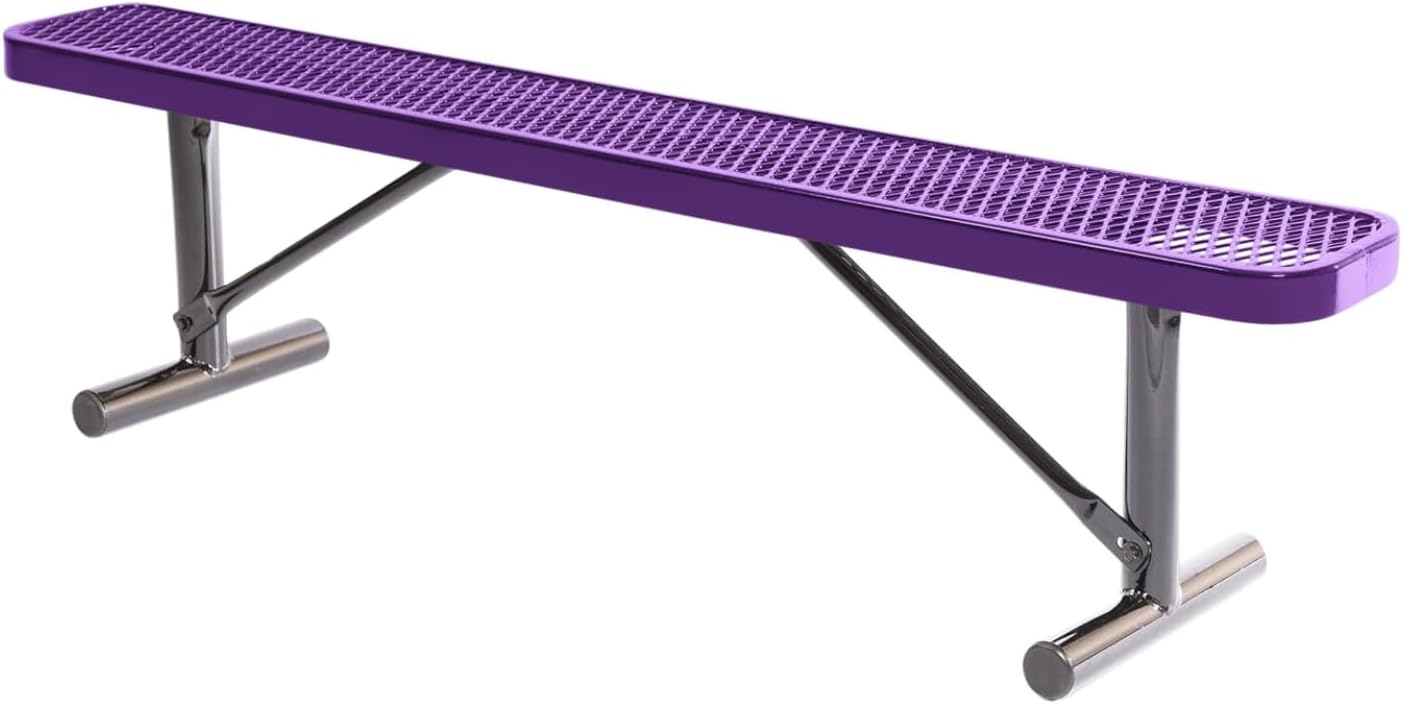 Heavy-Duty Portable Outdoor Bench Thermoplastic Coated, Expanded Metal, Commercial-Grade Seating, Made in America (Portable Without Back, 6 Ft, Textured Purple)