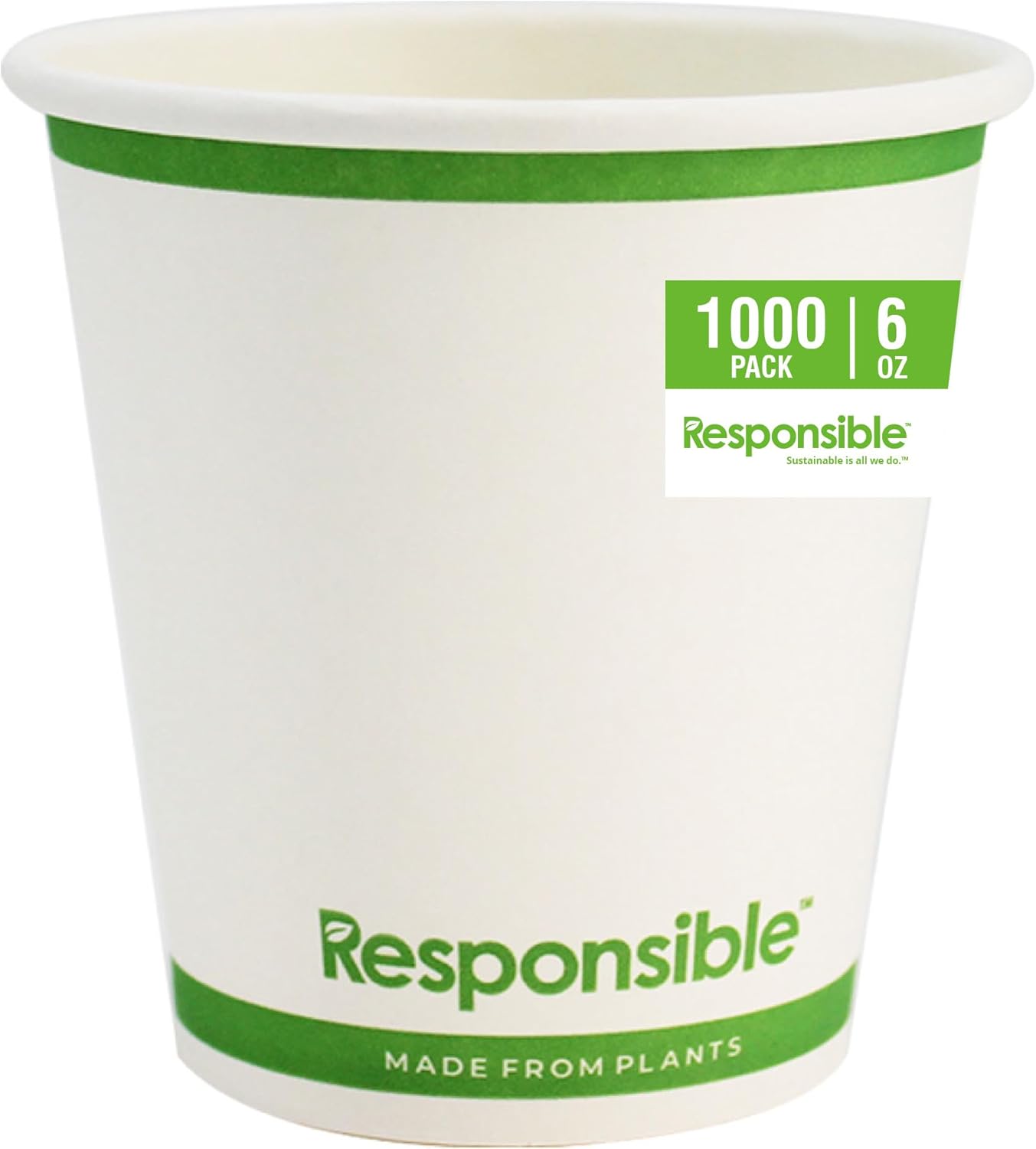6 oz Paper Hot Cups Bulk, Tree-Less™ Compostable Paper Coffee Cups, Extra Strength, Tree-Free and Made Without PFAS, White (1000 Count)