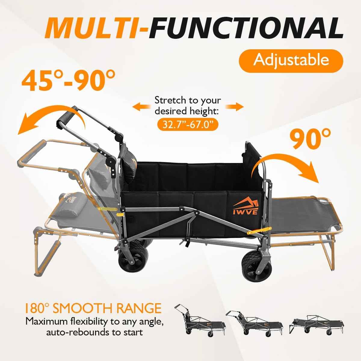 Heavy Duty Folding Wagon Cart 660 lb Capacity, 3-in-1 Collapsible Utility Wagon with Adjustable Handle and All-Terrain Wheels for Camping, Beach, Grocery, Outdoor Use