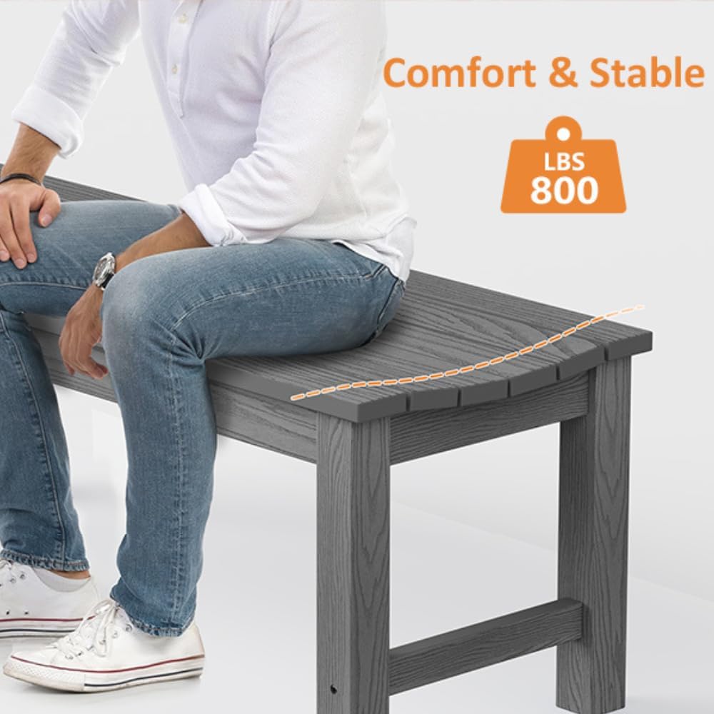 Outdoor Bench Set of 2, 2-Person Patio Backless Benches, HIPS Weatherproof Garden Bench That Never Rot and Fade, Suit for Backyard, Church, Patio, Deck and Entryway (Grey)