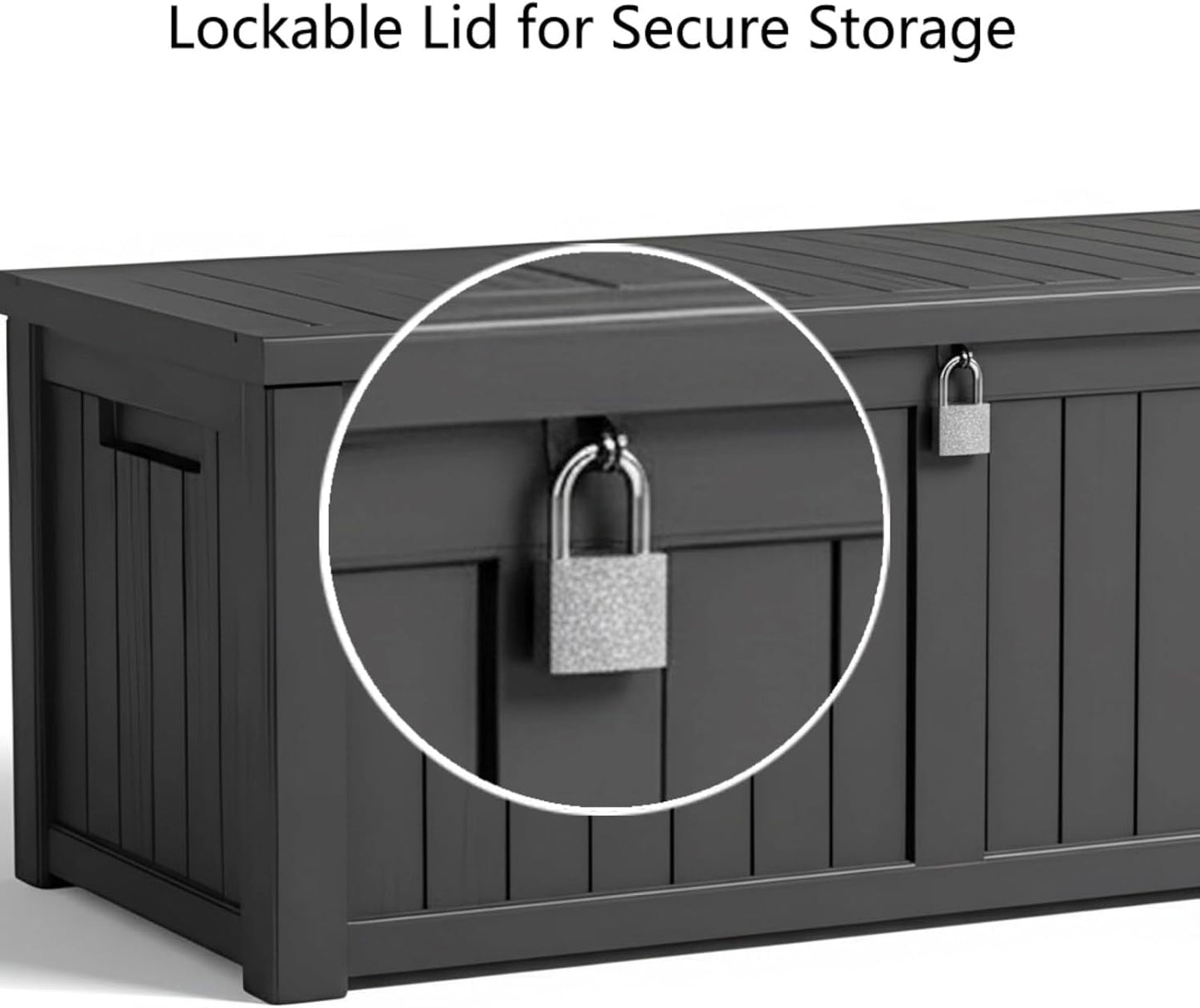 180 Gallon Resin Deck Box with Lockable Lid - Outdoor Waterproof Storage for Patio Furniture, Garden Tools, Cushions & Pool Accessories, All-Weather Wood Grain Design
