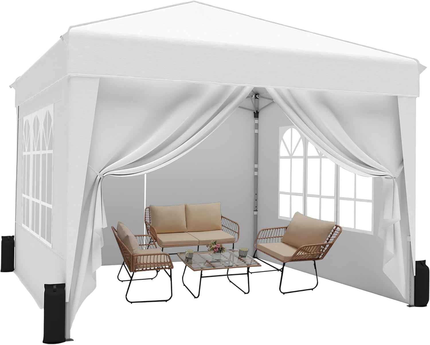 SANWAY 10x10 Pop Up Canopy Tent with Sidewalls x 4 – Easy Setup Canopy Tent, Waterproof, UV-Resistant, Portable with Carry Bag for Outdoor Events, Camping, and Backyard Parties – White