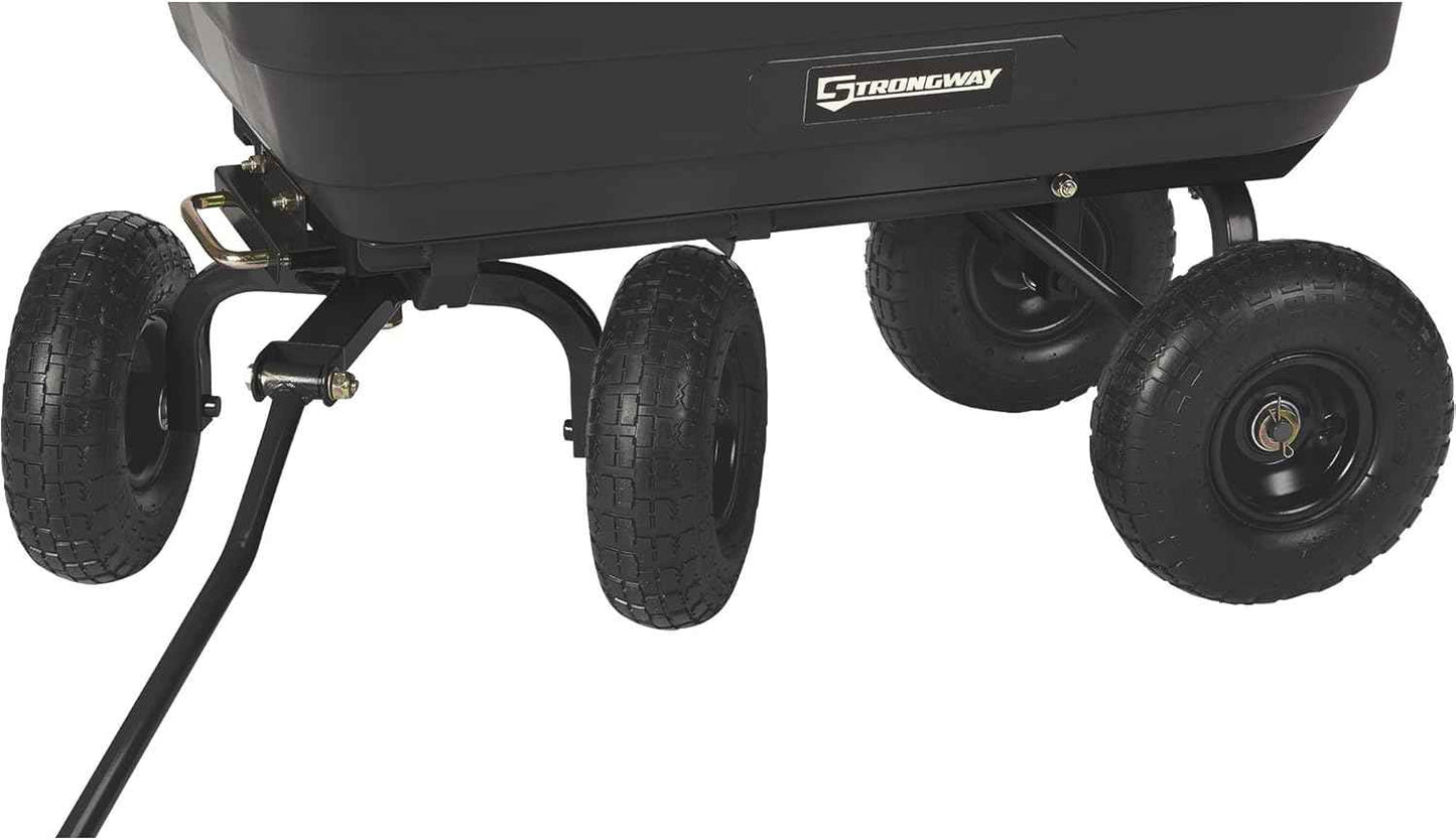 Strongway Poly Garden Dump Cart with Quick Release Mechanism, 600 Pound Capacity Yard Cart with 10 Inch Tires, Dipped Grip Handle, Pivot Steering