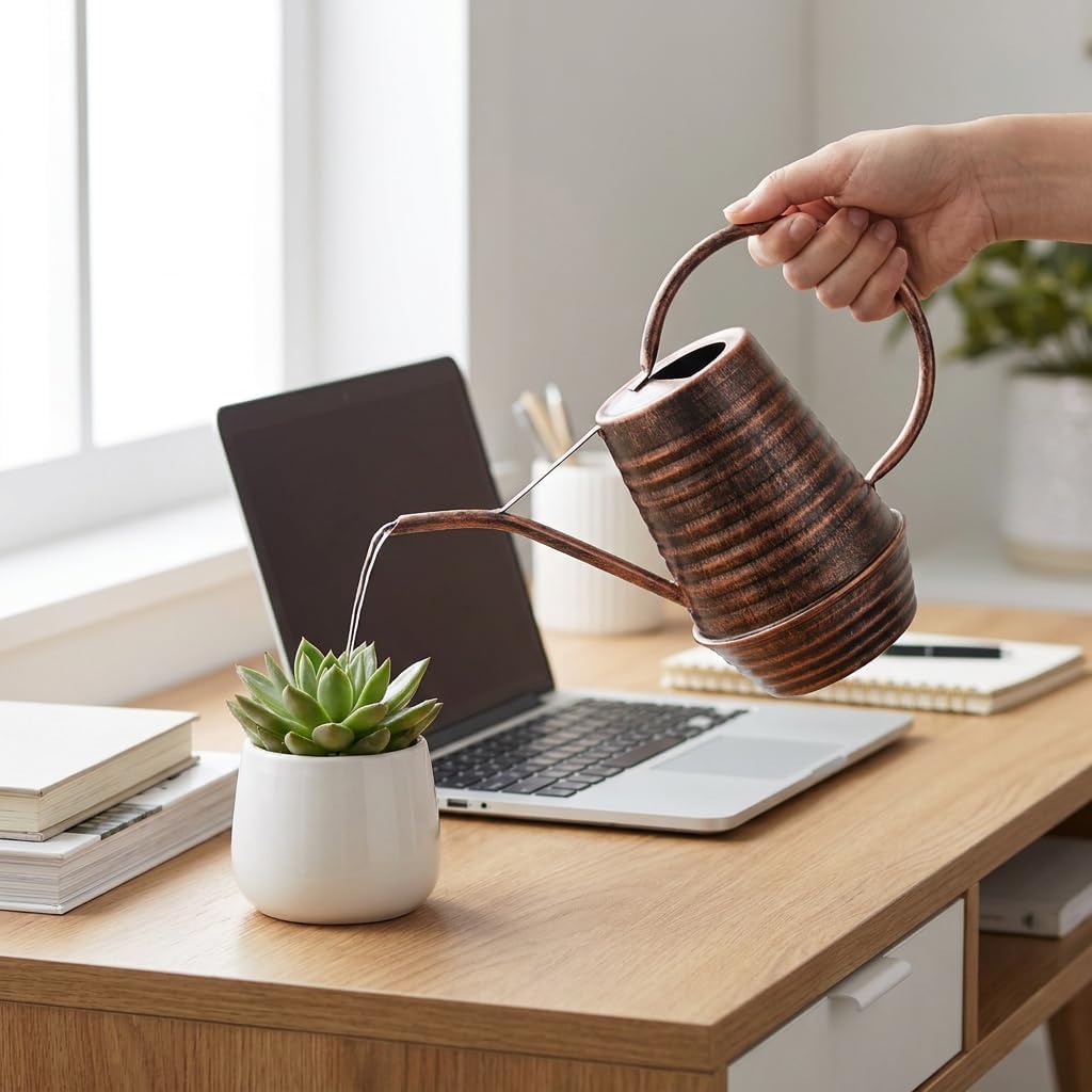 Small Watering Can, 0.3 Gallon/34oz., Copper, Galvanized, Indoor Water Can, Metal Watering Can with Long Spout, Plant Water Can for Indoor Plants
