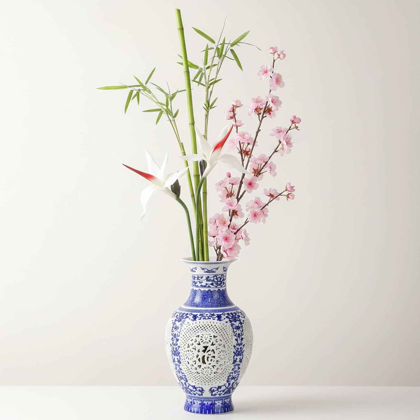 Blue and White Ceramic Vase, Chinoiserie Blue Porcelain Vase, Vintage Ceramic Flower Holder for Living Room Bookshelf Table Office Home Decoration (1-GY 11")