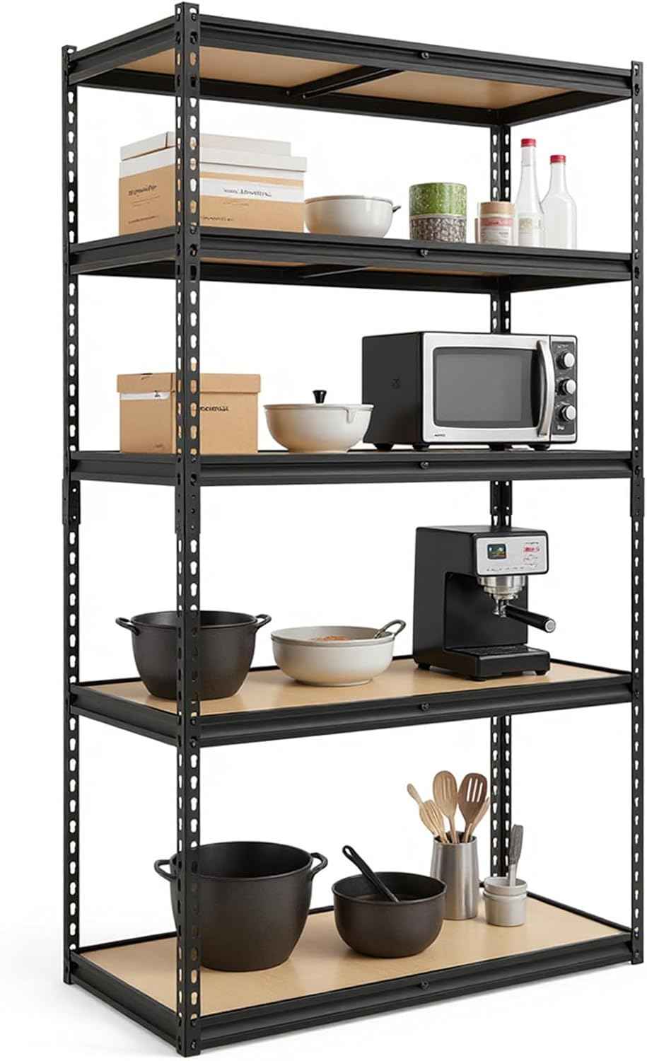 2000LBS Storage Shelves 5 Tier Garage Shelving Heavy Duty, Adjustable Metal Shelving Unit, Garage Shelves for Basement, Warehouse, Pantry, 72" H x 40" W x 20" D, Black