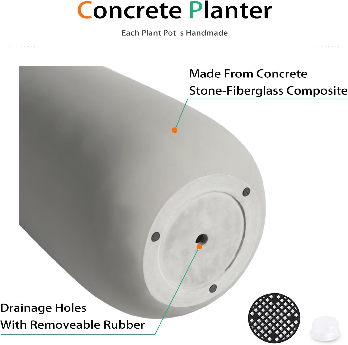 Heyzier Concrete Tall Planter Outdoor Indoor, Large Cement Plant Pots for Trees Flowers (Gray, 24 inch)