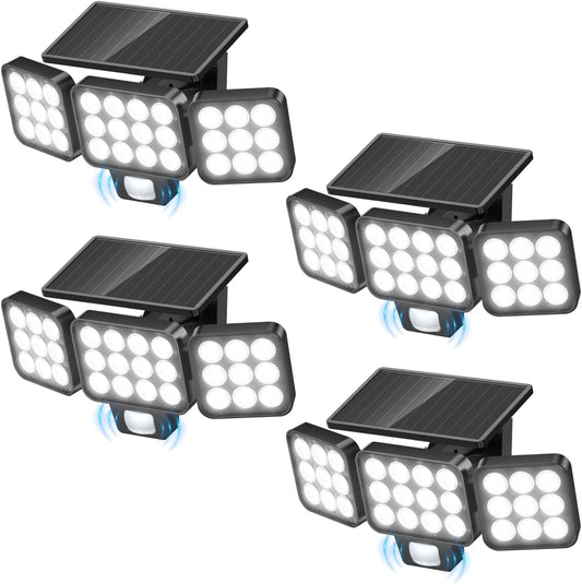 Solar Flood Light Outdoor 4 Pack, 3500LM Super Bright Motion Sensor Outdoor Lights, Solar Lights Outdoors Waterproof, Upgrade Glass Panel, 270° Wide Angle LED Security Spot Light for Outside Yard