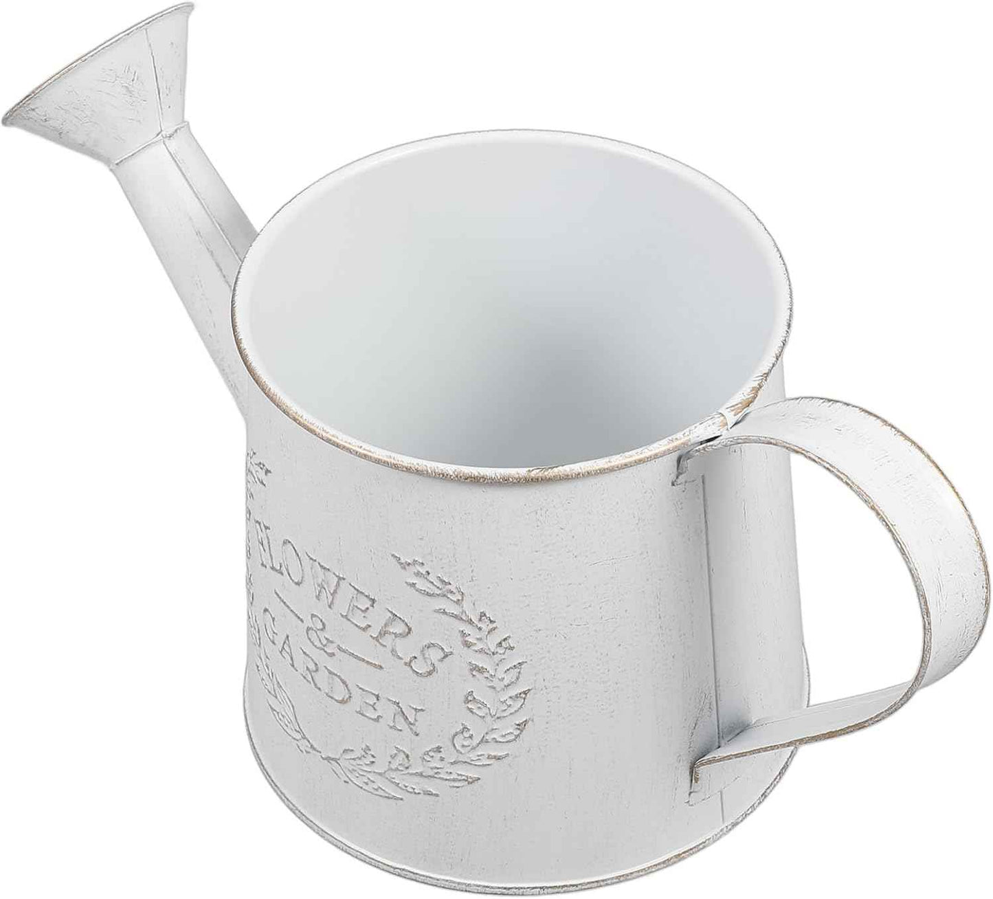 HANABASS Metal Rustic Watering Can, Galvanized Pitcher Bucket Antique Watering Can Retro Jug Metal Vase Primitive Pitcher Kettle Farmhouse Country Plant Holder White