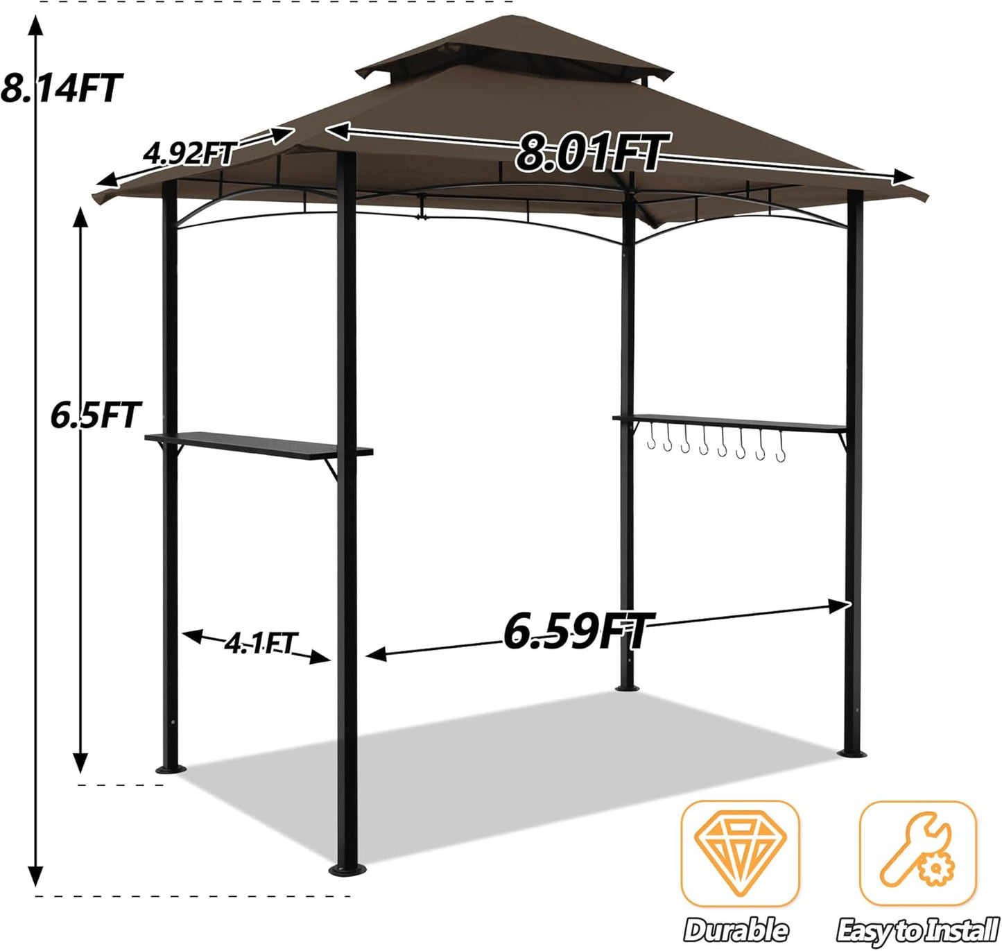 8'x 5' Grill Gazebo Canopy, Outdoor BBQ Gazebo with Led Light, Barbeque Gazebos Shelter for Patio (Brown)