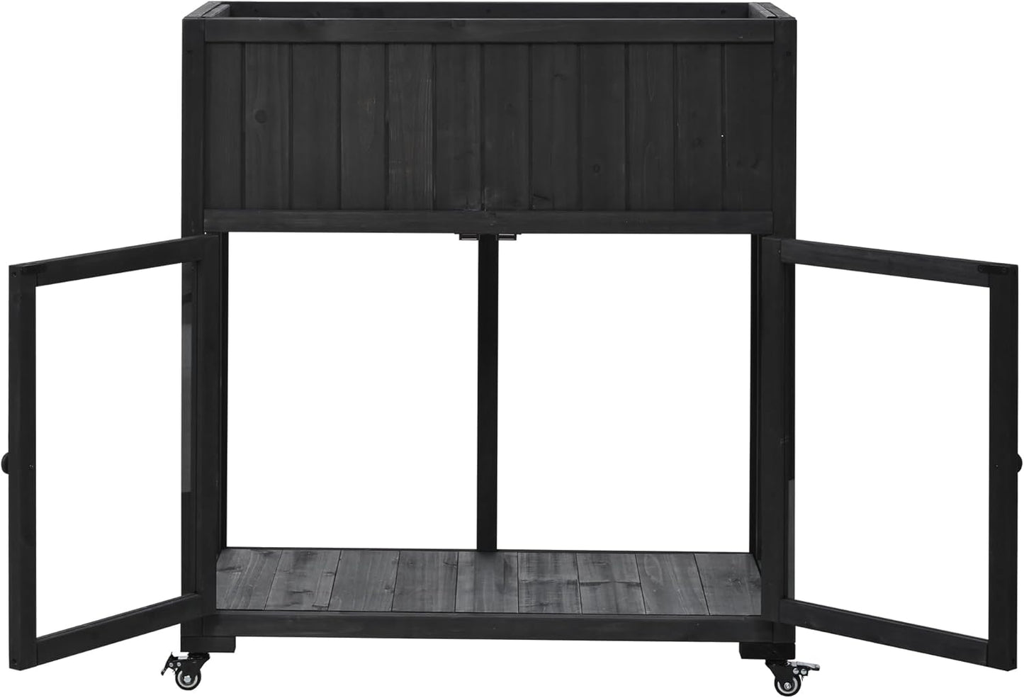 Patio Mini Wood Cold Frame,Compact Garden Greenhouse with Removable Wheels & Fir Wood Polycarbonate Doors,Liner & Drainage Holes,for Indoor Outdoor Use (Black#e)