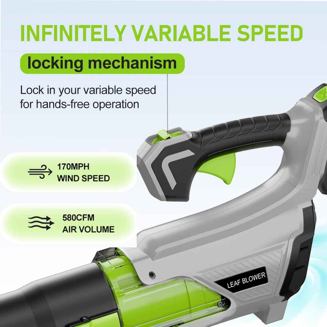 Cordless Leaf Blower with 2x4000mAh Batteries & Charger 580CFM/170MPH Lightweight Handheld Electric Blower for Lawn Care, Patio, Garden & Debris Clearing
