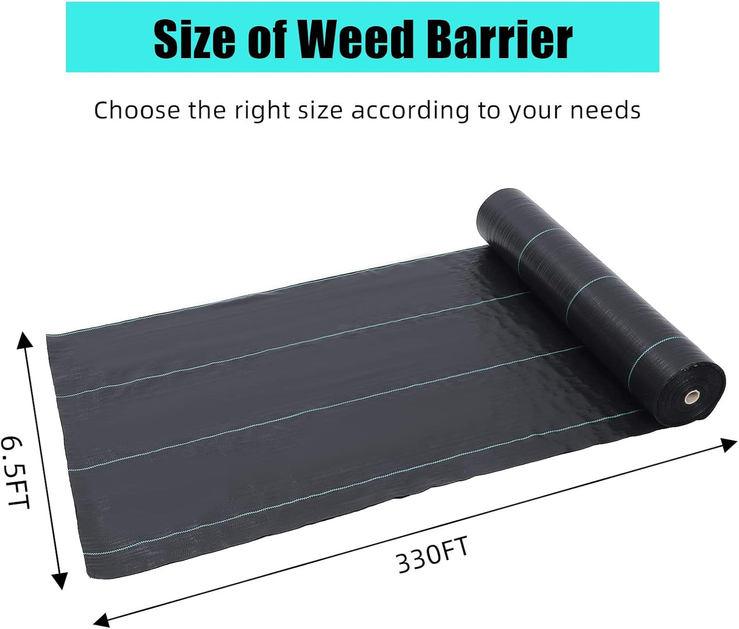 6.5ft X 330ft Weed Barrier Landscape Fabric Heavy Duty, Premium 3.2 oz Ground Cover Weed Block Gardening Mat, Easy Setup & Superior Weed Control, for Erosion Control, Weed Barrier