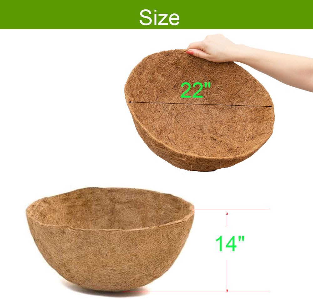 1 PCS 22" x 14" Coco Liners for Planters,Round Basket Shaped Coconut Fiber Replacement Liners
