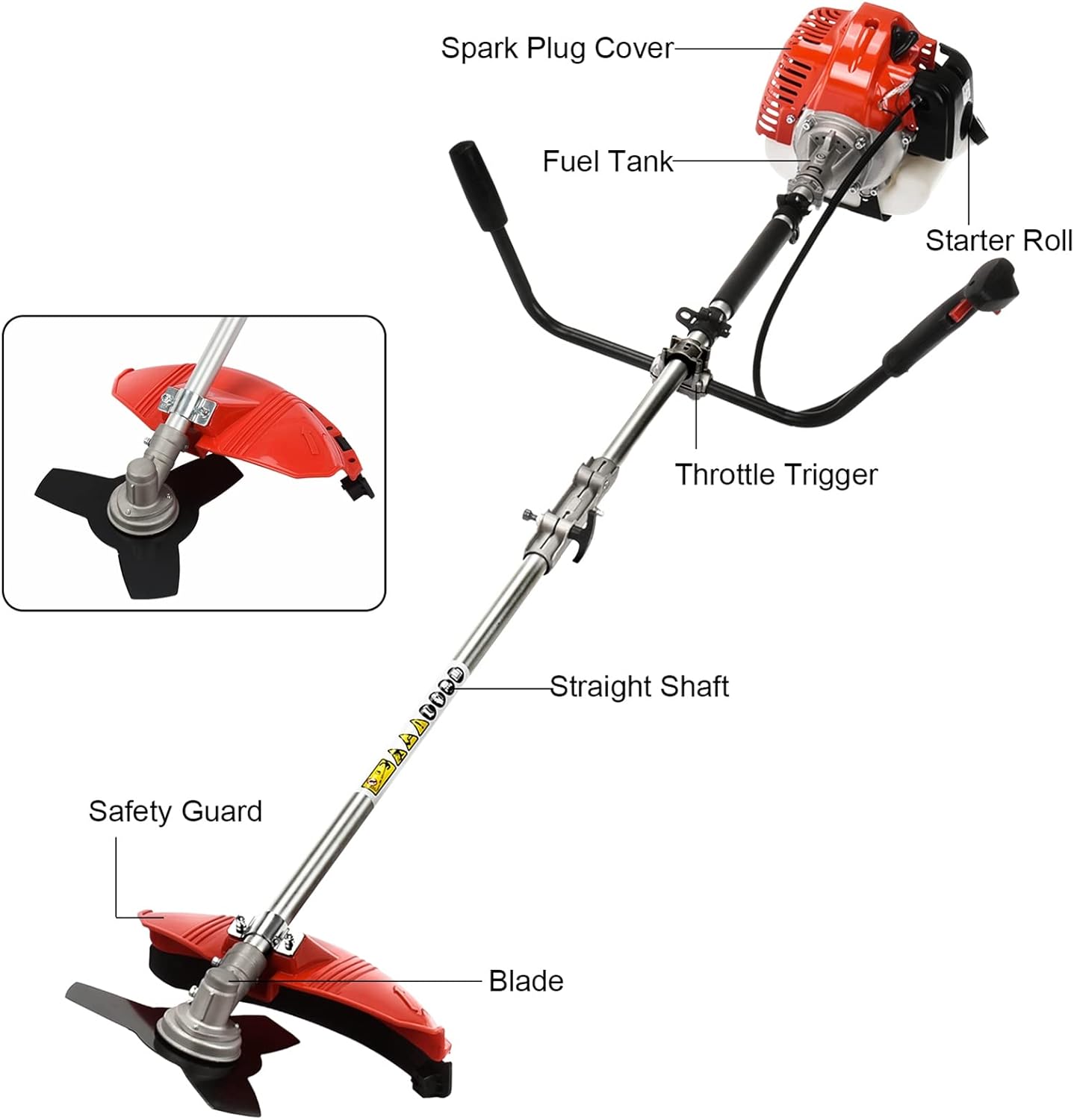 String Trimmer,52cc 2-Cycle Gas Powered Backpack Brush Cutter - 2-in-1 Multi-Function Trimmer with Pole Saw, Hedge Trimmer & Grass Blade for Professional Garden Yard Maintenance (USA Stock)