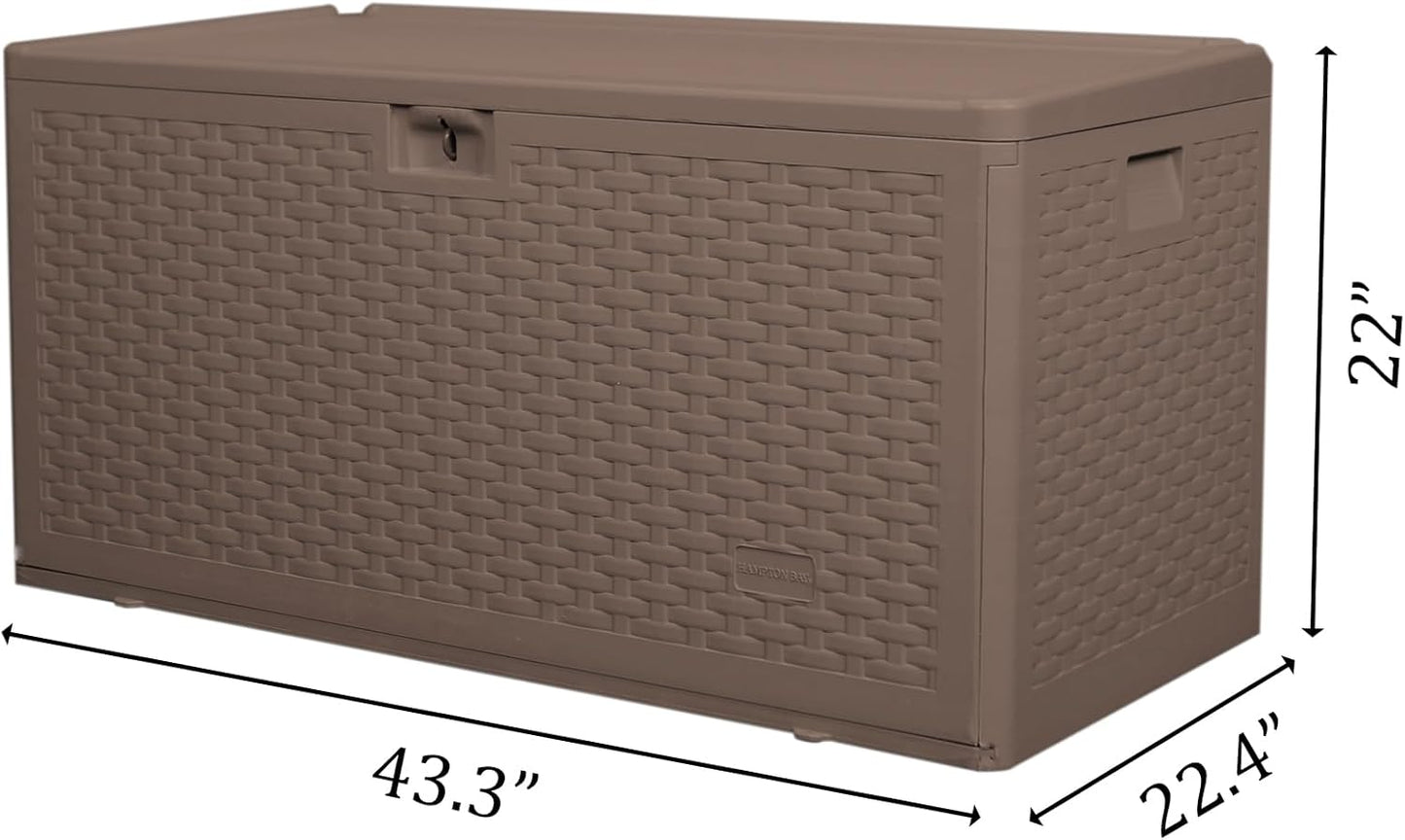 Premium Pro Edition 73 Gallon Lockable Resin Deck Box, Waterproof & UV-Resistant Outdoor Storage Box for Outdoor Cushion Storage, Garden Tools & Pool Accessories Storage, Brown