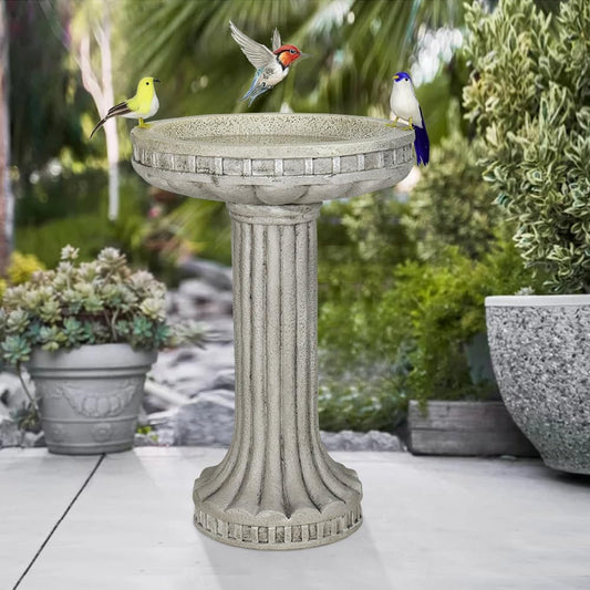 watnature 24 Inch Height Outdoor Bird Bath - Fibre Reinforced Concrete Large Bird Bath Stylish with Modern Pedestal for Garden, Patio, Backyard, Lawn - 16”W X 24”H Contemporary Birdbaths & Supports