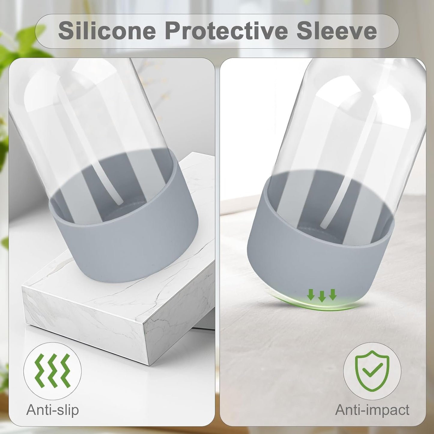 2 Pack Glass Spray Bottles with Silicone Sleeve, 16 oz Empty Refillable Containers with Adjustable Spray Nozzles, Spray Bottles for Hair, Cleaning Solutions and Plants Blue&Grey