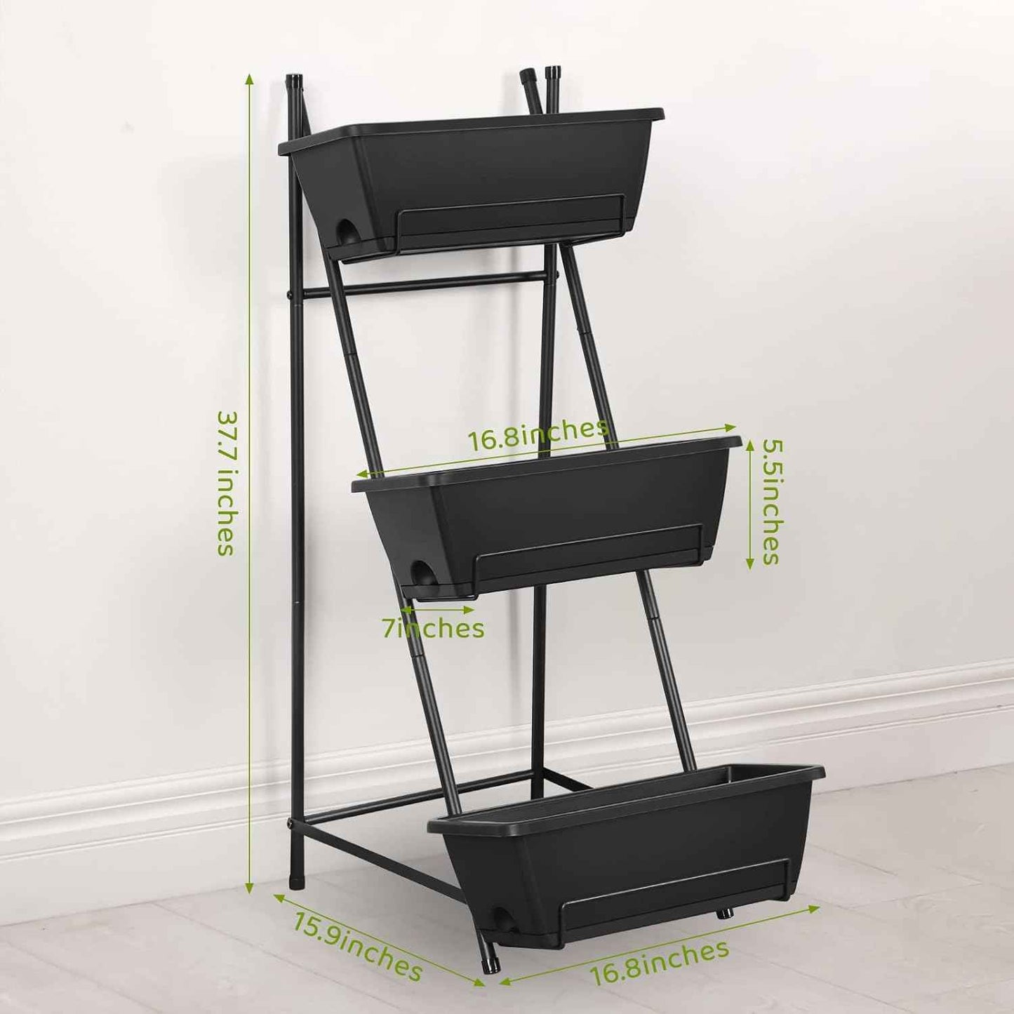 Vertical Raised Garden Bed 3 Tier Elevated Garden Planters Stand Up Garden Planter Box with Drainage Holes for Outdoor Indoor Plants Herbs Flowers Vegetables Black