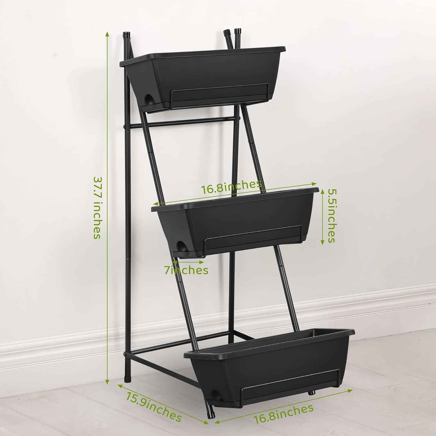 Vertical Raised Garden Bed 3 Tier Elevated Garden Planters Stand Up Garden Planter Box with Drainage Holes for Outdoor Indoor Plants Herbs Flowers Vegetables Black