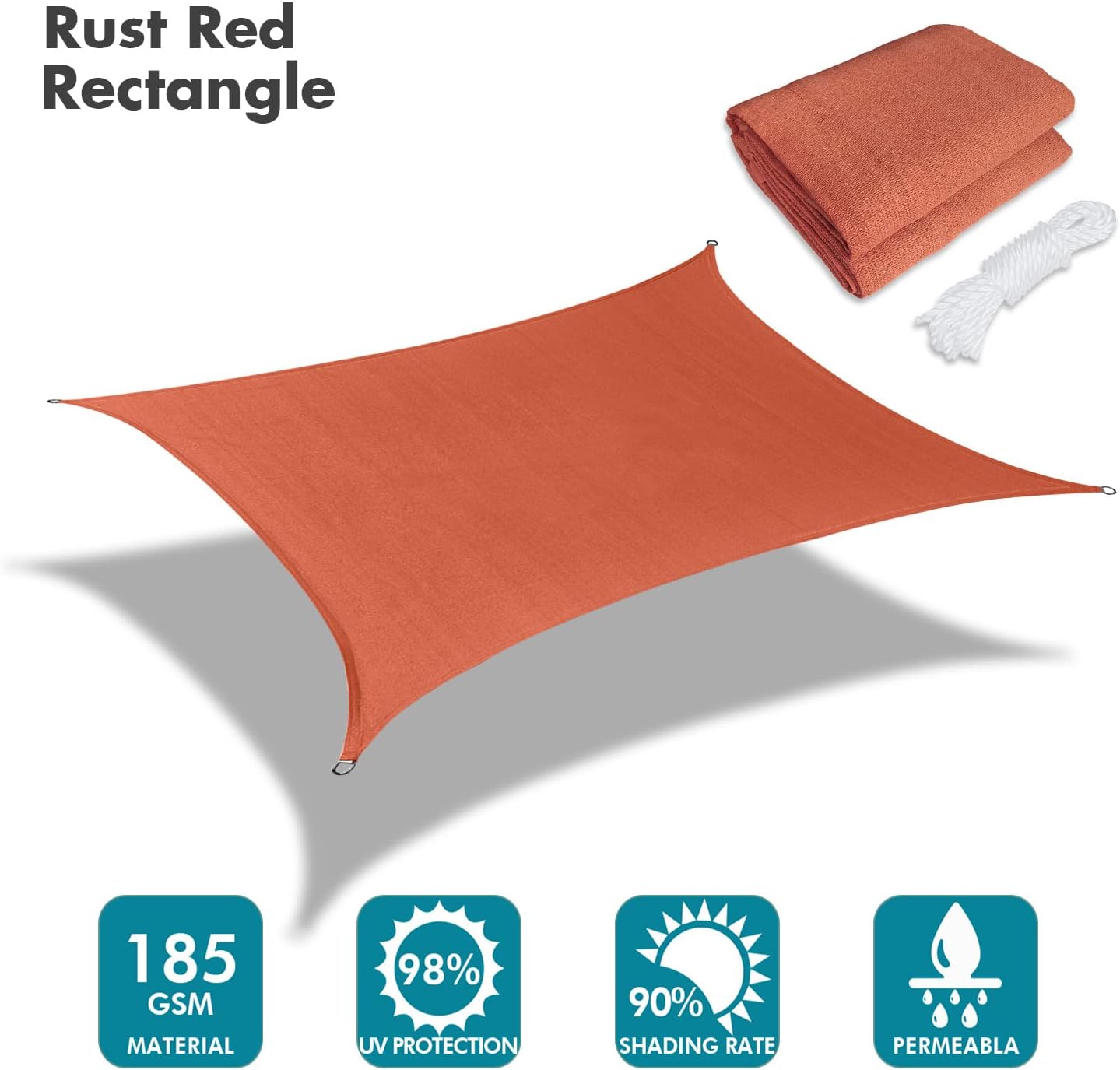 KANAGAWA 10'X16' Rust Red Custom Size Sun Shade Sail Rectangle UV Block Canopy Cover for Patio Backyard Lawn Garden Outdoor (Customized Available)