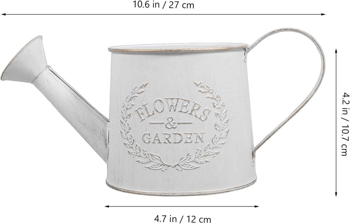 HANABASS Metal Rustic Watering Can, Galvanized Pitcher Bucket Antique Watering Can Retro Jug Metal Vase Primitive Pitcher Kettle Farmhouse Country Plant Holder White