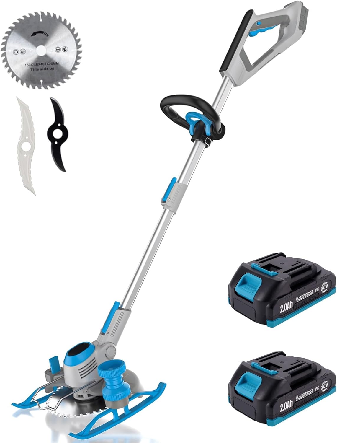 Weed Wacker Cordless, 20V MAX* Battery Powered, Runing Time 60mins, Weight only 5.2 lbs, Bladed Edger/Mower/Trimmer in 1 (with Two 2.0Ah)