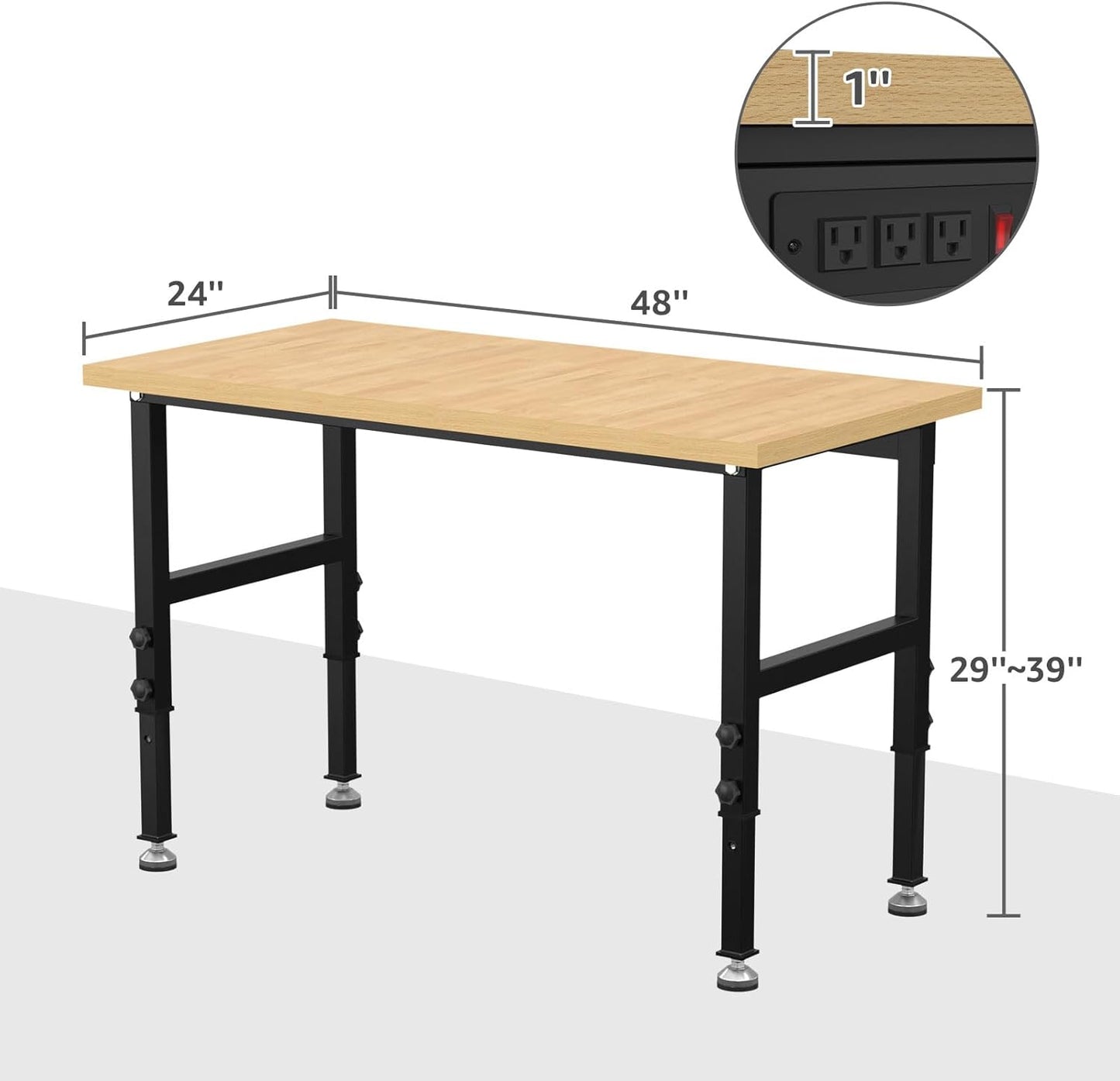 48" Adjustable Workbench,Heavy-Duty Work Table,3000 LBS Load Capacity Particleboard Hardwood Workstation with Fixed feet,for Workshop, Garage
