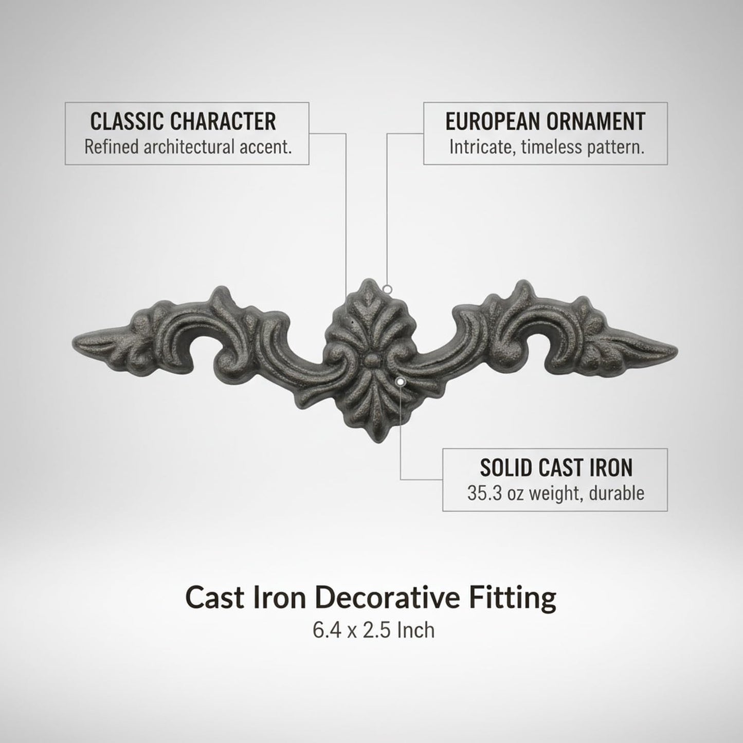Cast Iron Gate Ornament, European Style Decorative Fitting for Fences & Railings, 6.4 x 2.5 Inch, Dark Gray