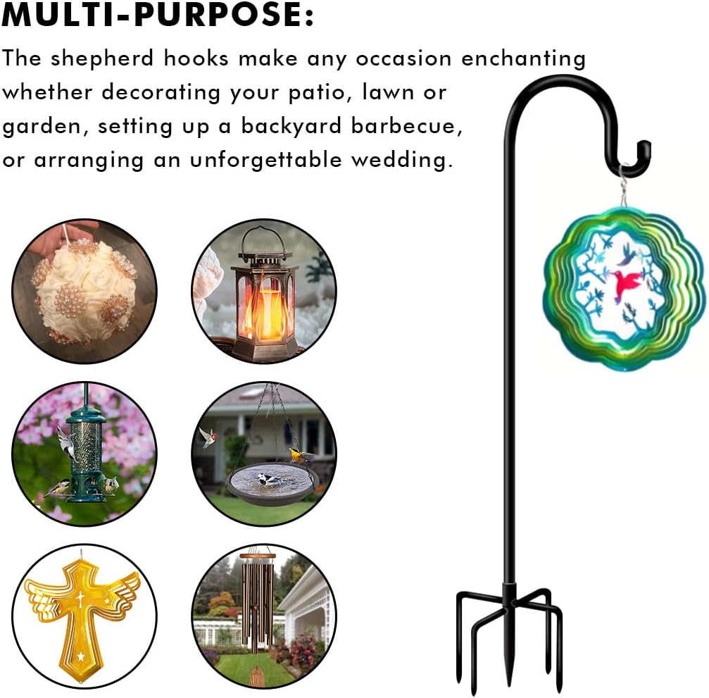 Bird Feeder Pole 60inch Heavy Duty Shepherds Hooks for Outdoor, Tall Hummingbird Feeder Stand for Hanging Plants Basket, Wind Chimes, Solar Lantern Flower Pots, Wedding Decor 2Packs