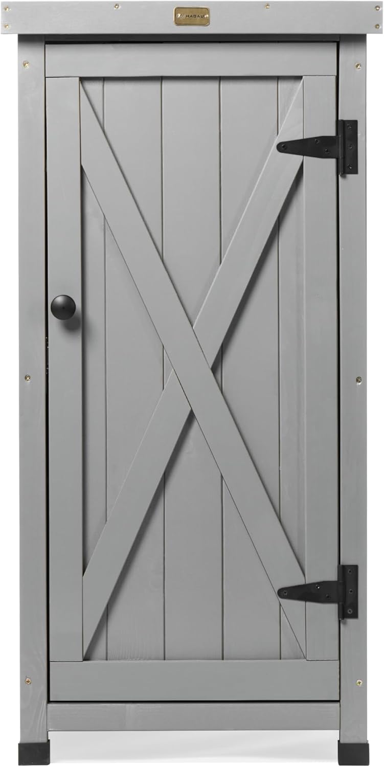 Outdoor Storage Cabinet for Patio, Garden Potting Bench Table with Shelves & Metal-Tabletop, Wooden Planting Work Station, Weatherproof