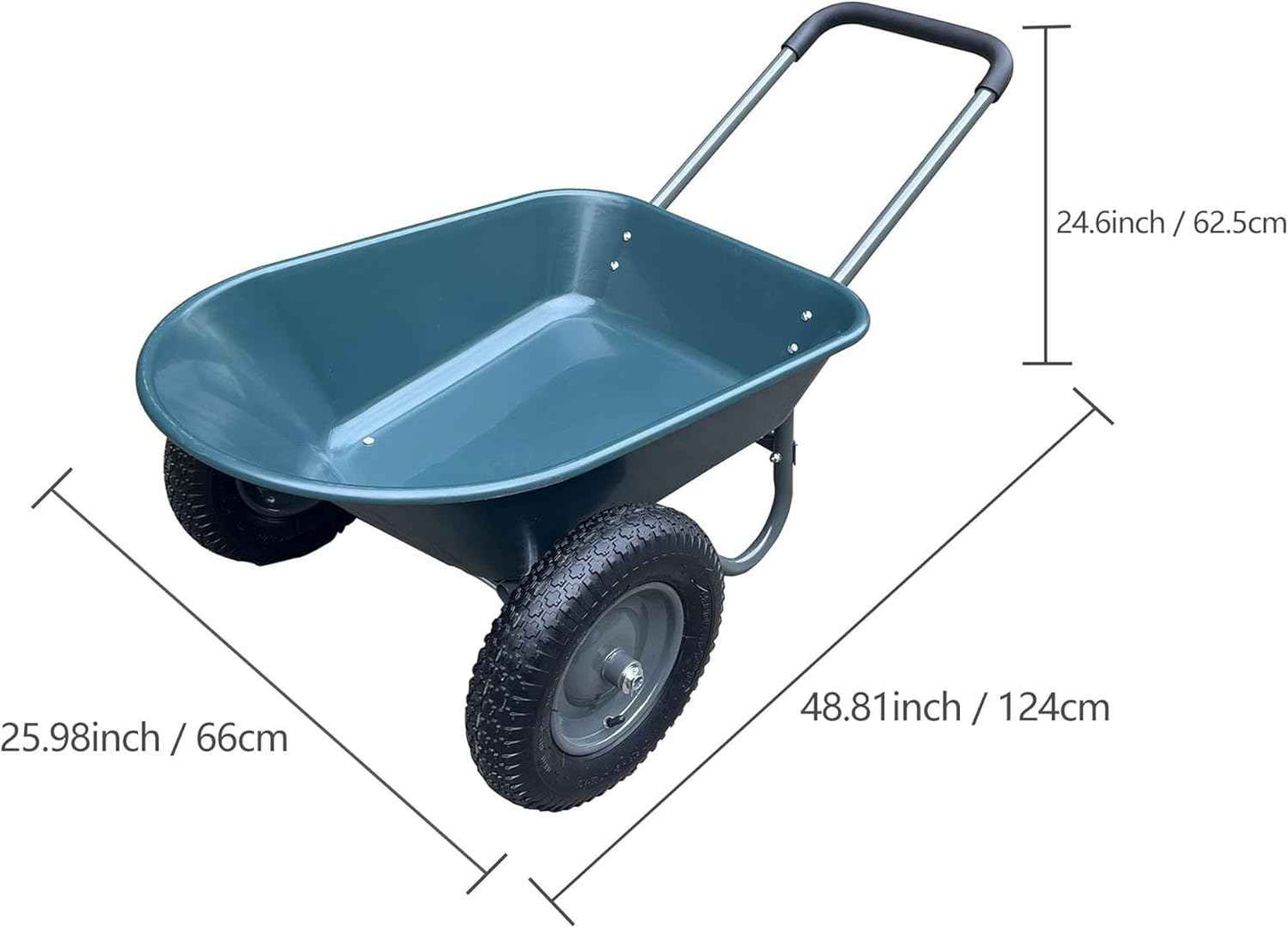 2 Wheel Wheelbarrow Heavy Duty Garden Cart Utility Wagon with Quick Release Dump, 600 LBS Capacity Rust-Resistant Poly Tray, Easy Hauling Yard Cart for Landscaping Mulch Firewood, Military Green