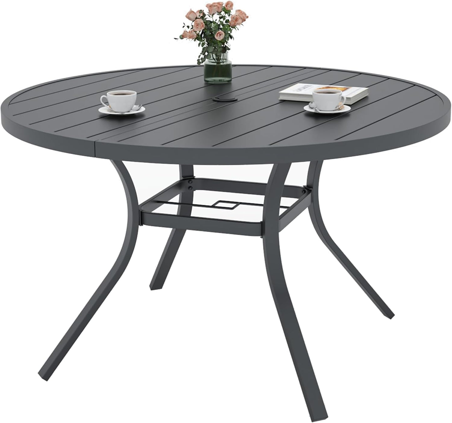 Anmutig 5 Piece Outdoor Dining Set, 4 Swivel Patio Chairs and 48" Round Dining Table with Umbrella Hole, Patio Furniture Set for Lawn Backyard Balcony - Brown Style1