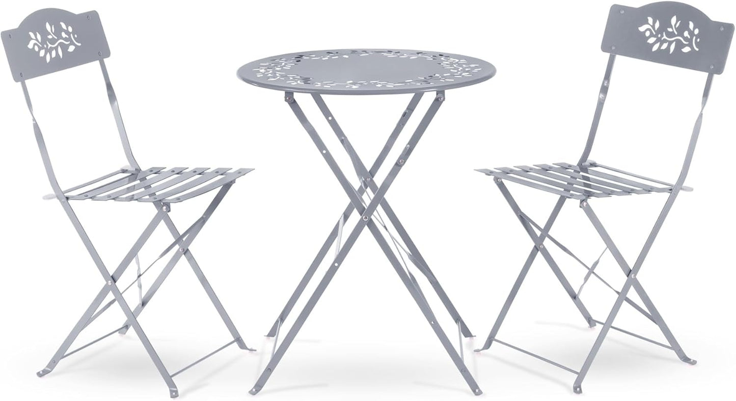 Alpine Corporation Indoor/Outdoor 3-Piece Bistro Set Folding Table and Chairs Patio Seating, Gray