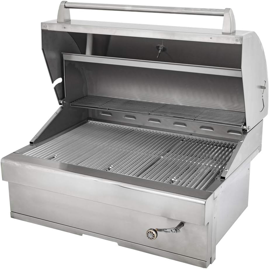 Turbo Charcoal 32 Inch Built-In Stainless Steel BBQ Grill with Charcoal Tray