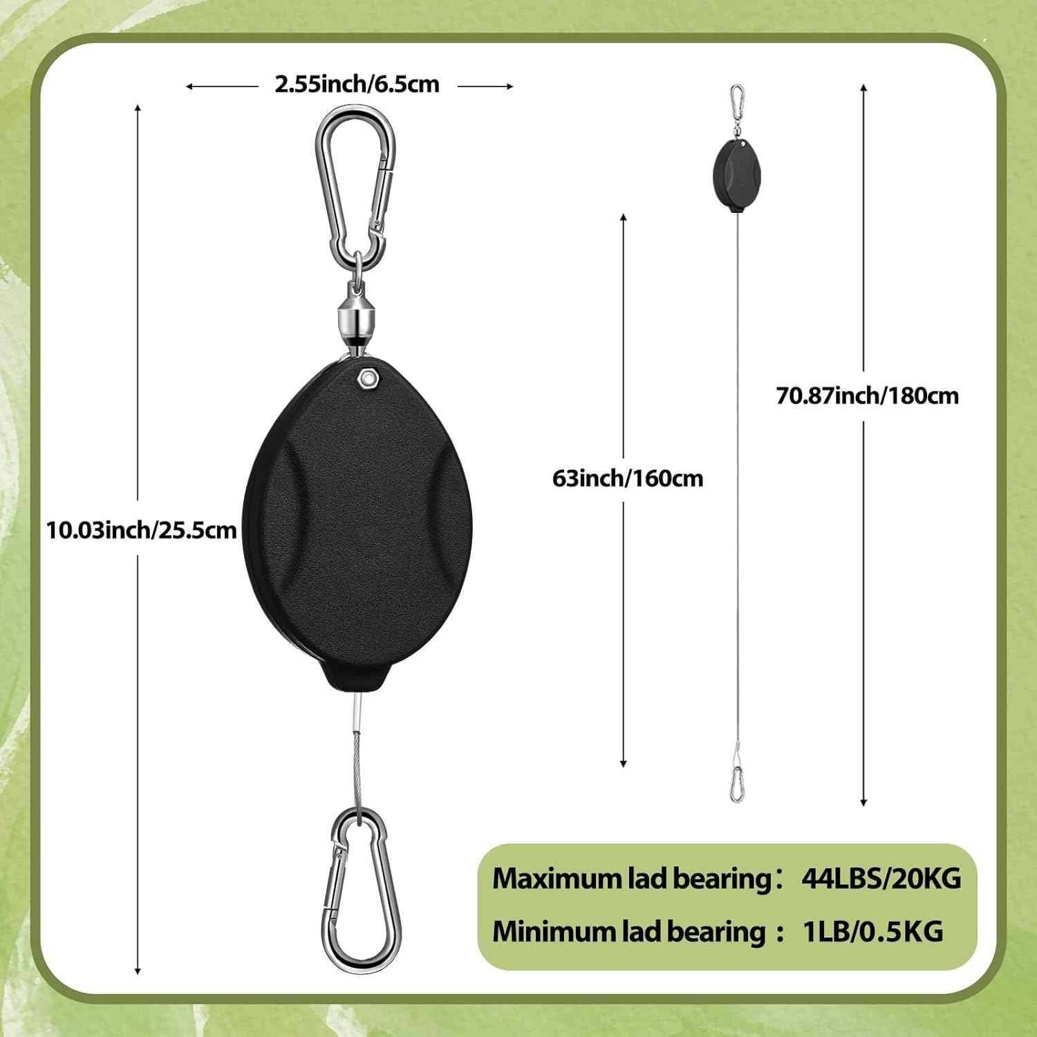 Leinuosen 4 Pack Upgraded Plant Pulleys for Hanging Plants Heavy Duty Retractable Plant Hanger, 304 Stainless Steel Rope Adjustable Climbing Hook for Garden Baskets Pots, Birds Feeder (Black)