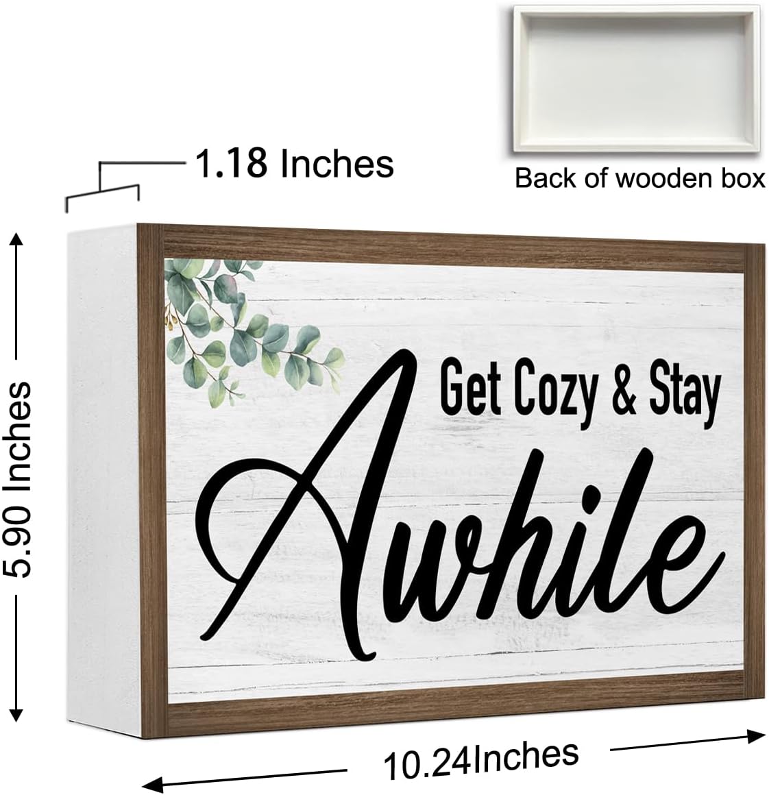 Get Cozy And Stay Awhile Wooden Box Sign Desk Decor,Rustic Family Saying Wood Block Sign for Home Farmhouse Bedroom Shelf Tabletop Wall Decor