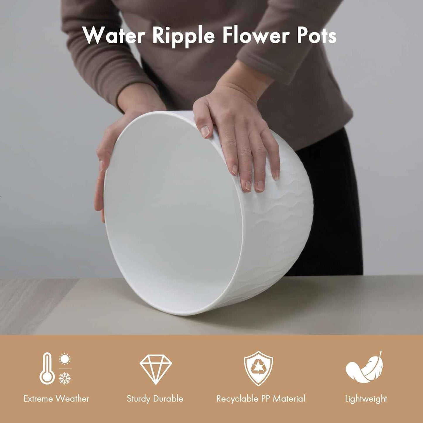 WSMKSZ 12 Inch Large Plant Pots for Indoor or Outdoor Plants, Wide Water Ripples Flower Pots with Drainage Holes & Saucer, Plastic Planters Set for Garden & Home Decor (White)