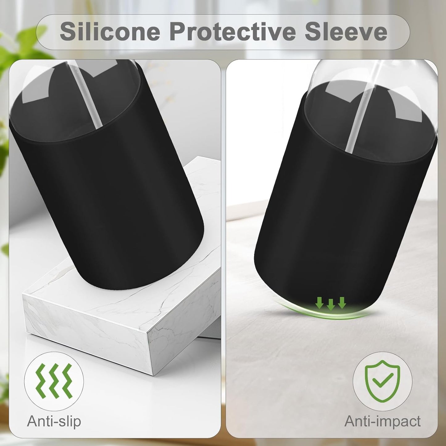 2 Pack Glass Spray Bottles with Silicone Sleeve, 16 oz Empty Refillable Containers with Adjustable Spray Nozzles, Spray Bottles for Hair, Cleaning Solutions and Plants Black&White