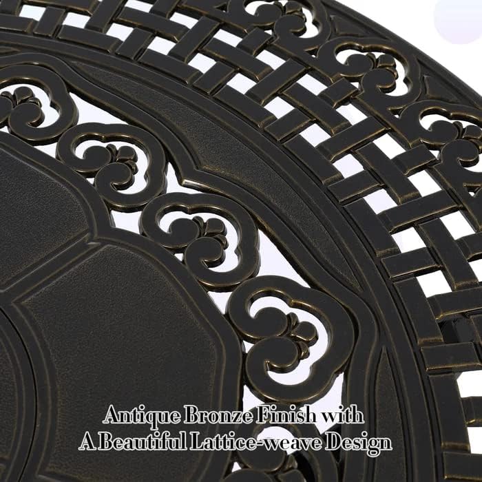 Patio Dining Table,Cast Aluminum Patio Table with Umbrella Hole, Outdoor Bistro Table for Backyard, Garden, Patio