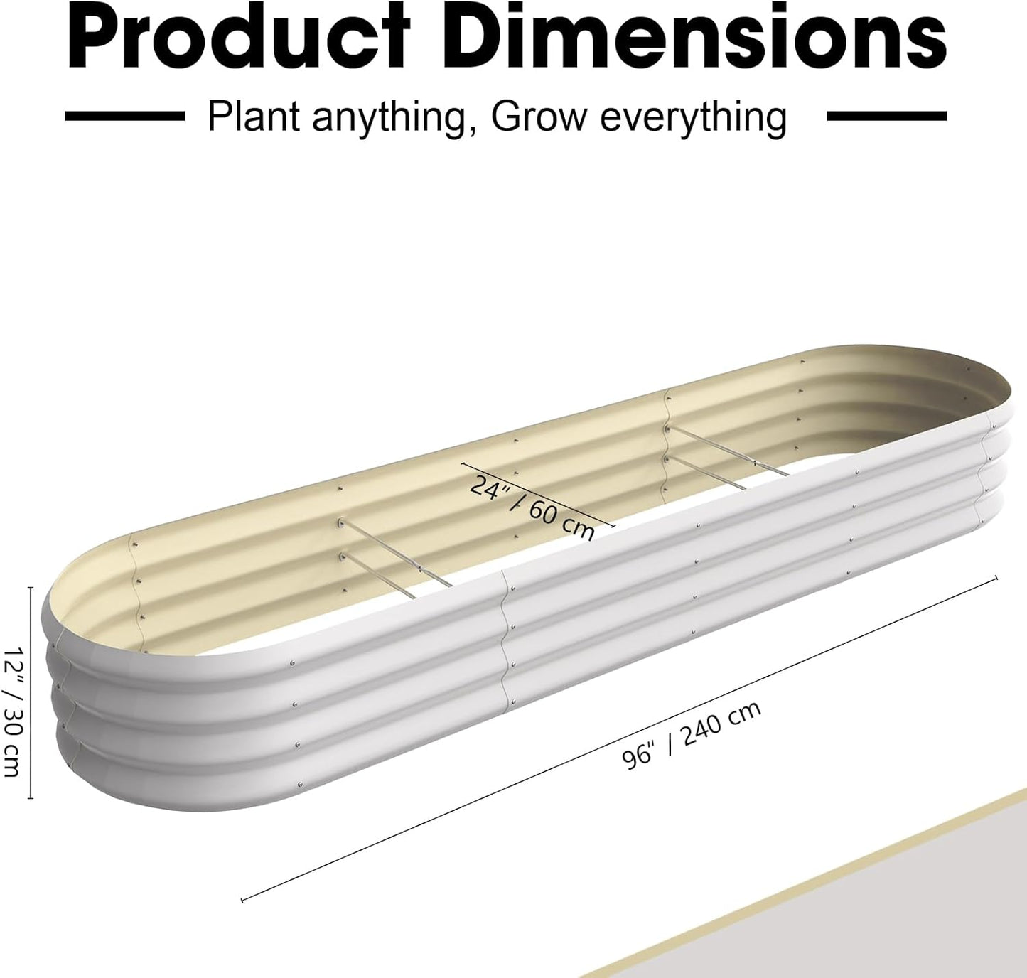 8x2x1ft Oval Galvanized Raised Garden Bed Outdoor 9-in-1 Large Metal Modular Planter Box Raised Beds for Gardening,Vegetables,Fruits,Flowers & Herbs (White)