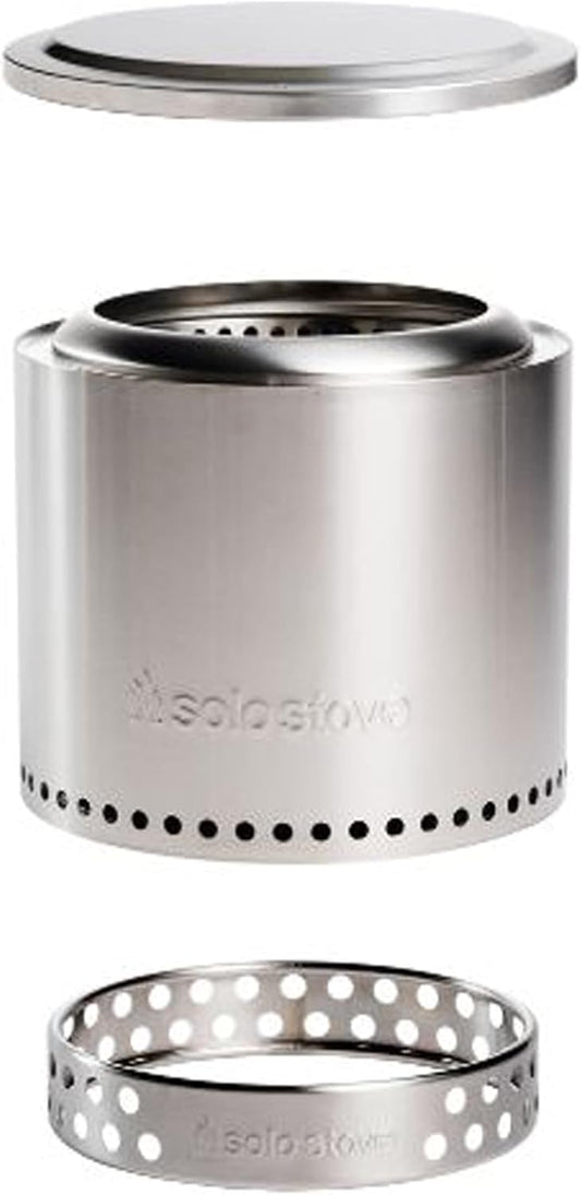 Solo Stove Ranger Essential Bundle | Ideal for 2–4 People | Smokeless Wood Burning Fire Pit with Stand, Lid & Ash Pan | Portable Outdoor Camping Stove, Stainless Steel, 15.25" H x 15" D