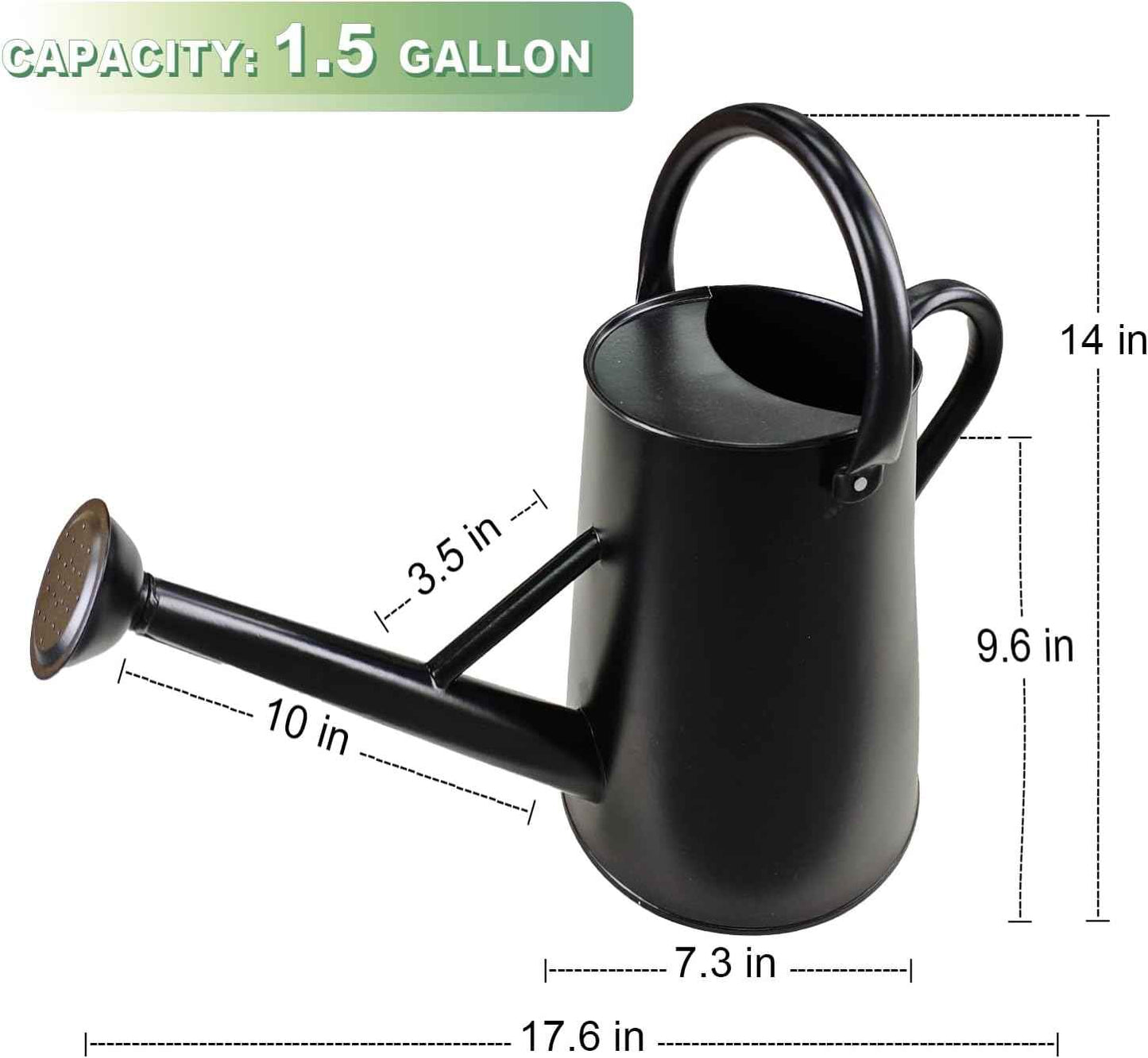 Watering Can for Outdoor&Indoor Plants，1.5 Gallon（5.7L） Metal Watering Can with with Removable Spout，Large Galvanized Steel Garden Flower Water Can Watering Pot with 2 Handles ，Black