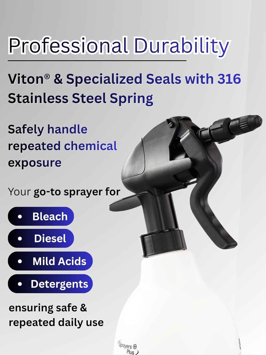 Sprayers Plus 803 Handheld Trigger Chemical Sprayer, Viton & Specialized Seals, Long Reach Cleaning for Lawn and Garden,Bleach Safe with 316 Stainless Steel Spring,General Purpose,1.44Litres