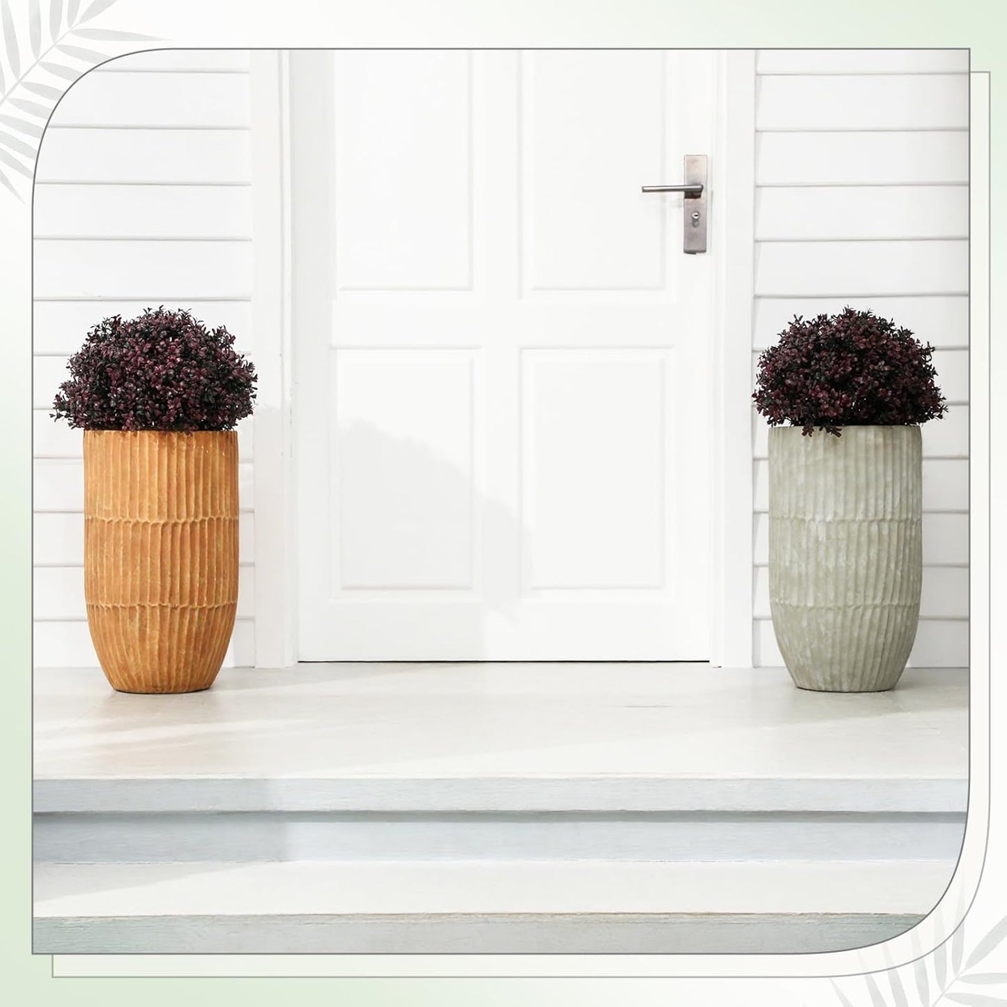 Yunlly 4 Pack 18" Artificial Boxwood Ball Bush Topiary Trees Fake Outdoor Plants, Realistic UV Resistance Faux Shrubs with Spike Greenery Topiary for Front Porch Garden Yard Patio Indoor (Dark Purple)