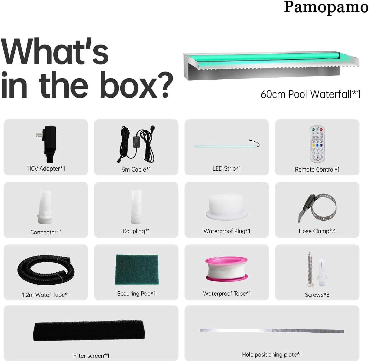 Pond Waterfall Spillway Stainless Steel Pool Fountain, APP Control LED Lighted Waterfalls Kit, Outdoor Water Flow Waterfalls Kit for Garden Patio Koi Pond Decoration-23.6"x7.8"x3.9"