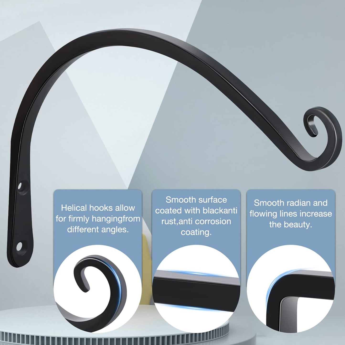 Gtongoko 2 Pack 12 Inch Plant Hangers Outdoor Metal, Plant Hooks for Wall Indoor, Outdoor Hooks for Hanging Bird Feeders, Plant Bracket, Lanterns, Wind Chinme, Black