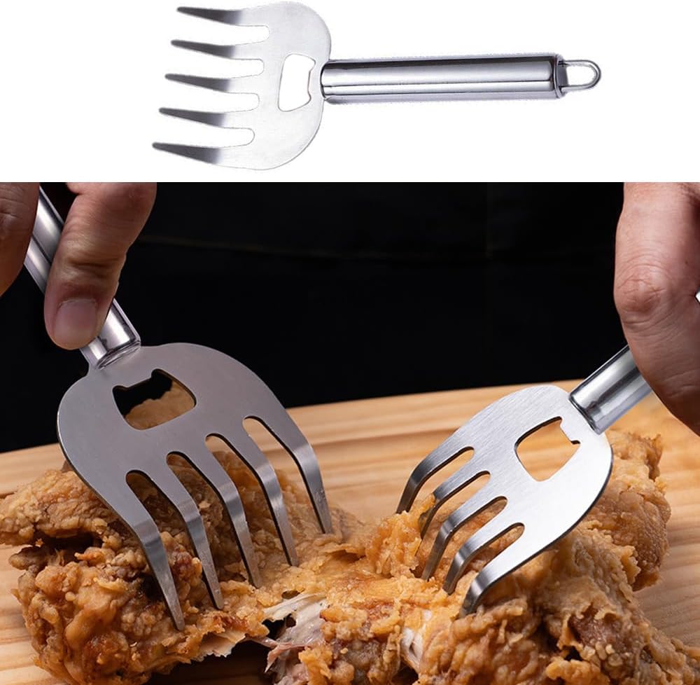 2 Pack Meat Gripper Claws with Long Handle Meat Shredding Claws Meat Handler Shredder Claws Set Chicken Shredder Claw Stainless Steel BBQ Pulled Pork Paws for Pulled Pork Taco Meats Smoker